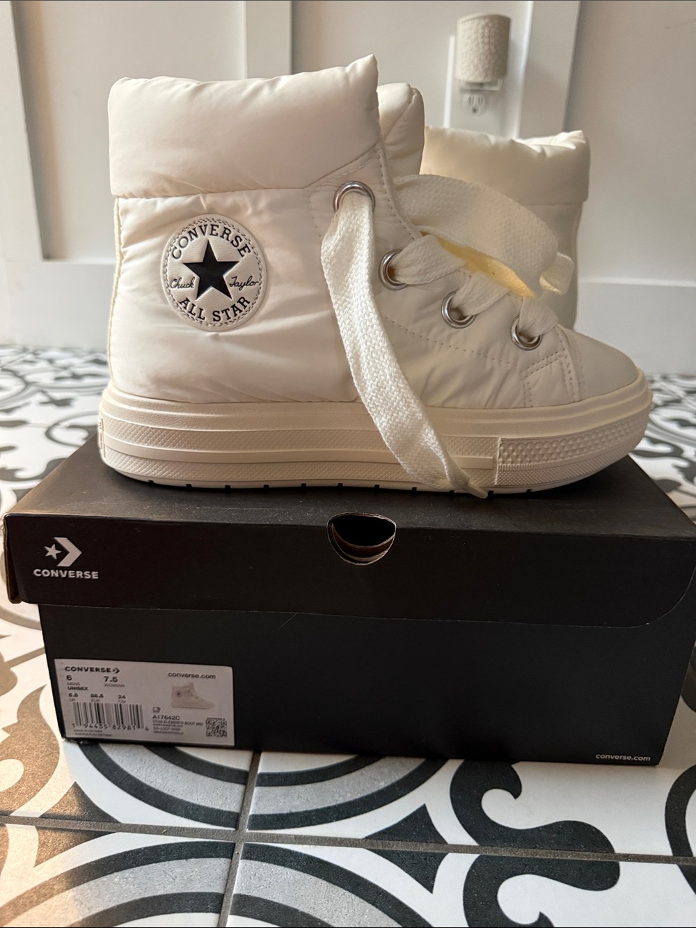 Converse Women’s White Puffy High-Top Sneakers with All Star Patch